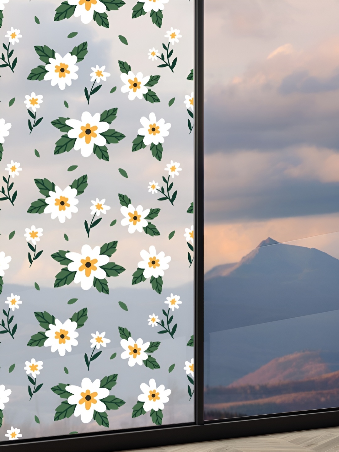 CVANU White & Green Printed Self Adhesive & Waterproof Window Sticker