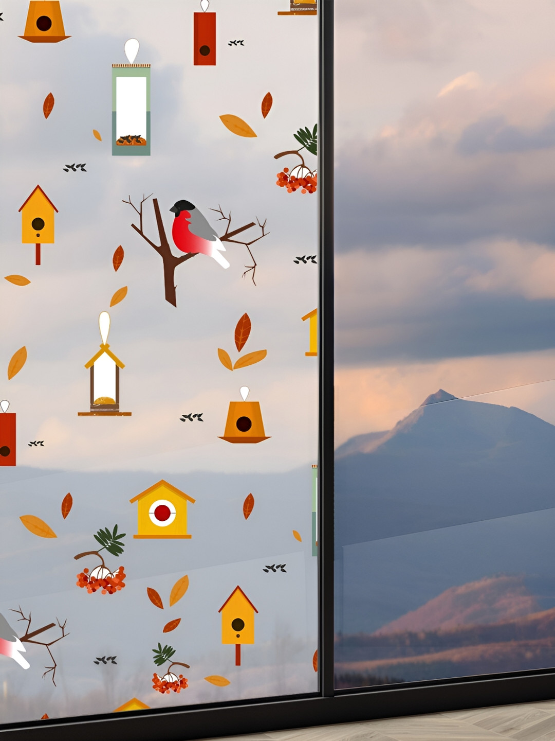 

CVANU Yellow & Red Birds Printed Self Adhesive & Waterproof Window Sticker
