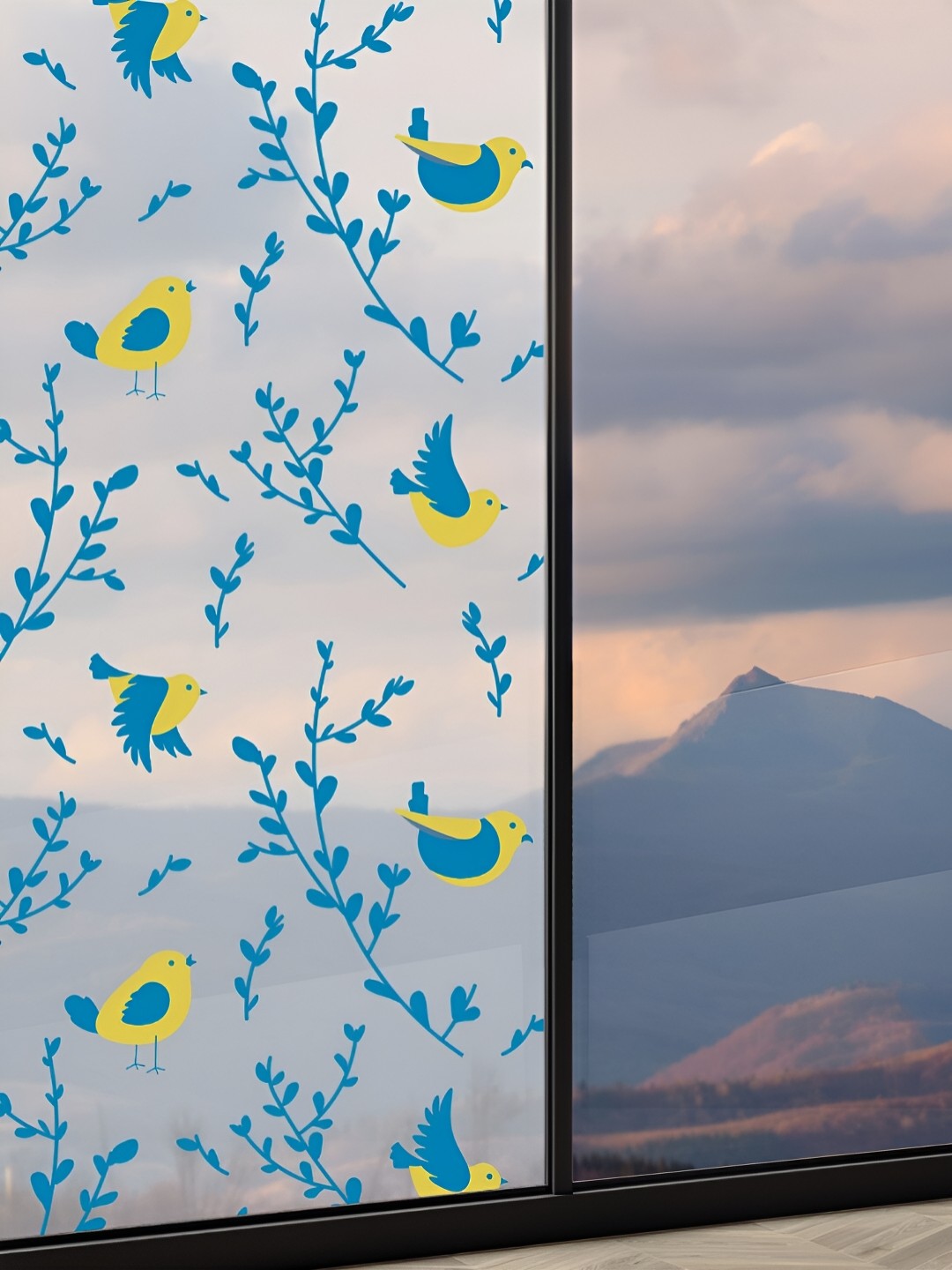 

CVANU Teal Blue & Yellow Printed Self-Adhesive Window Film Sticker