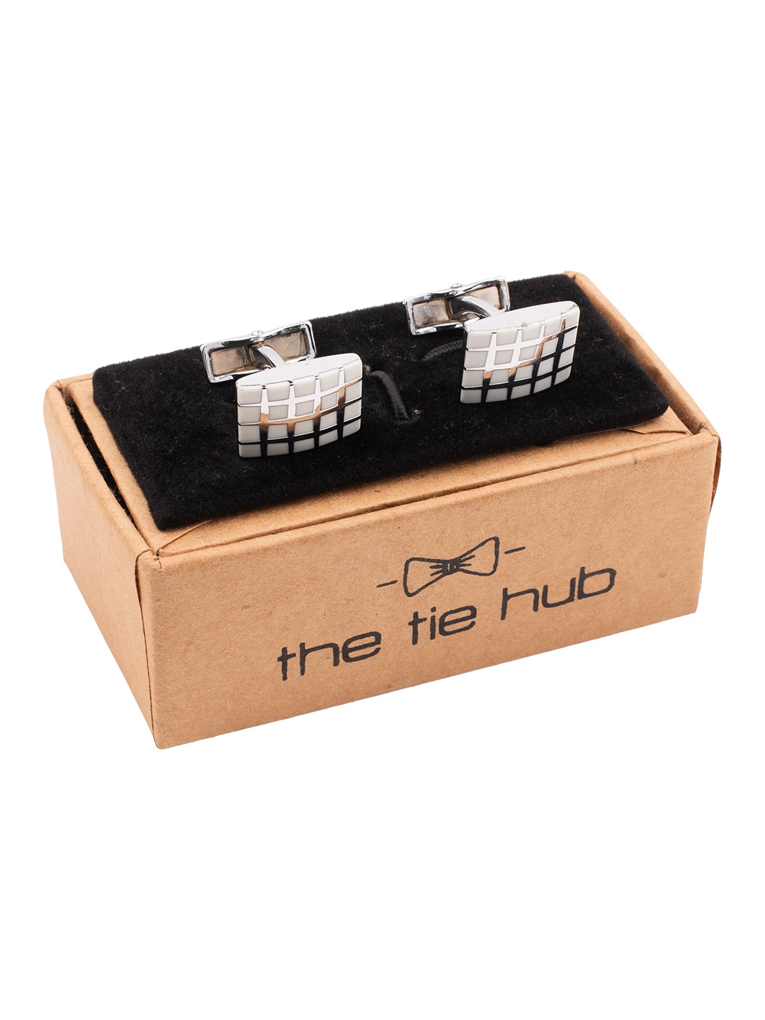 

The Tie Hub Silver-Plated Checked Cufflink, White