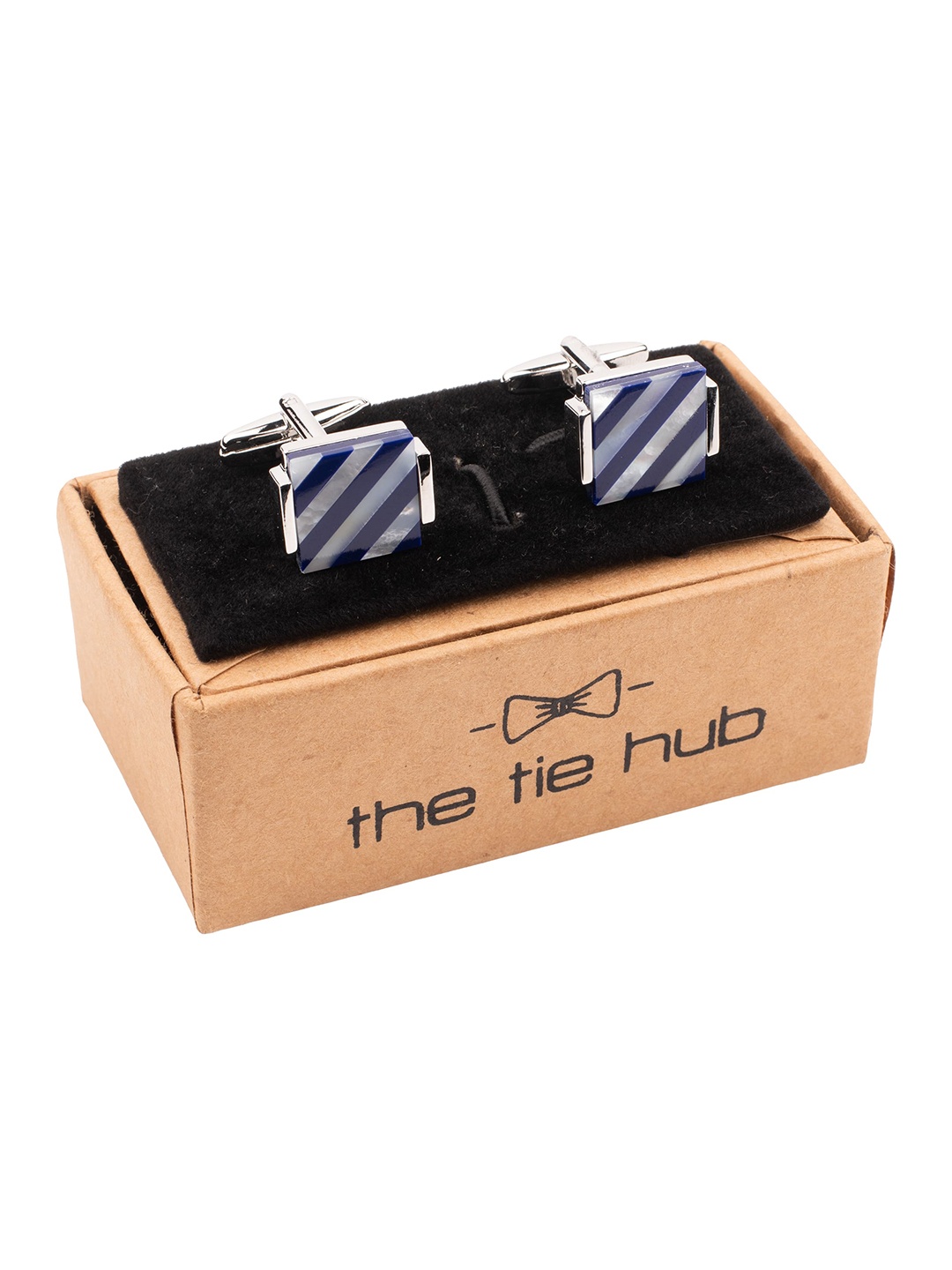 

The Tie Hub Striped Silver-Plated Square Cufflink, Blue