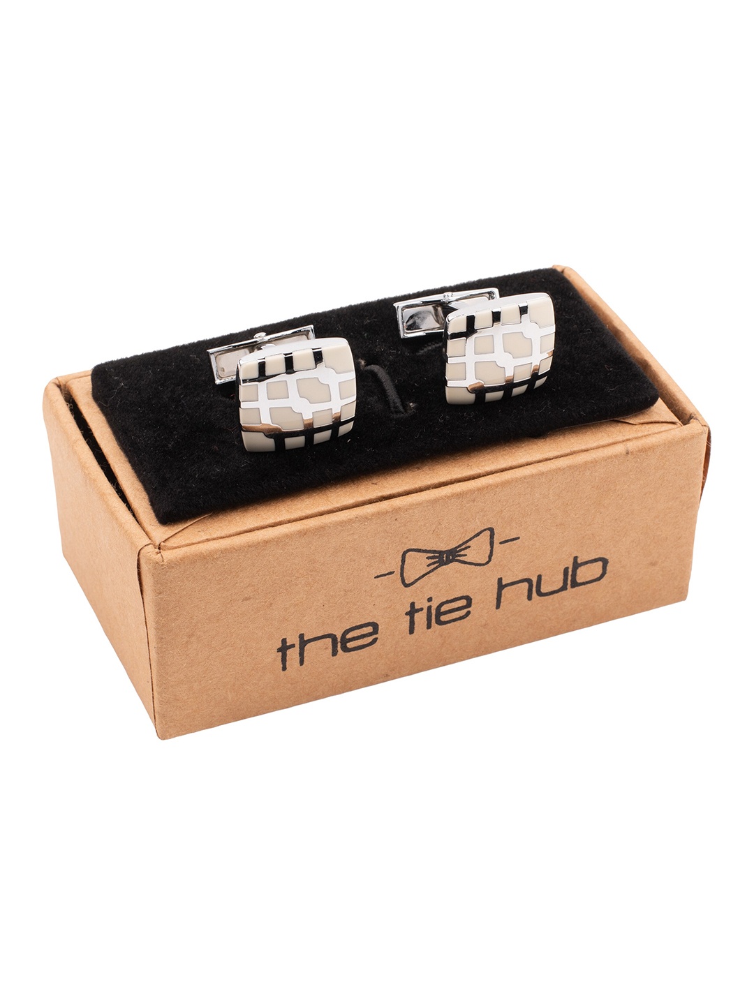 

The Tie Hub Checked Square Cufflinks, White