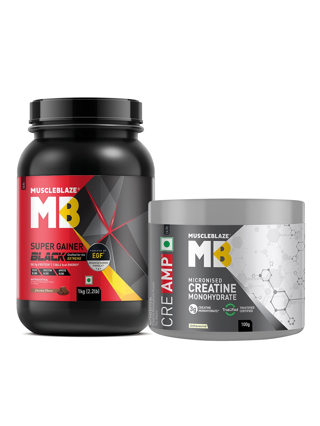 

MuscleBlaze Set of Chocolate Super Gainer Black Powder & Creatine Monohydrate Powder