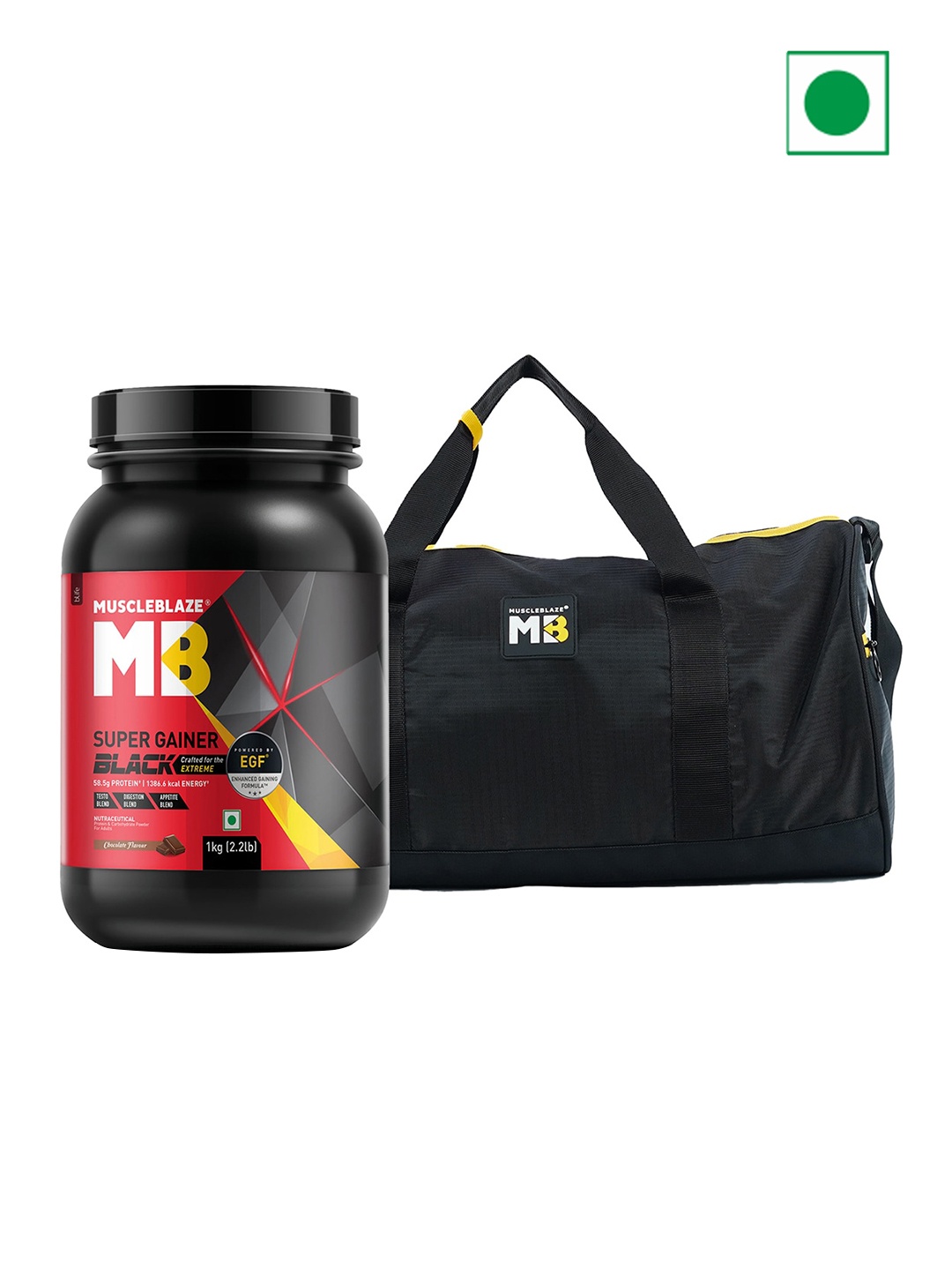 

MuscleBlaze Super Gainer Black Powder With Gym Duffle Bag - Chocolate - 1Kg, Brown