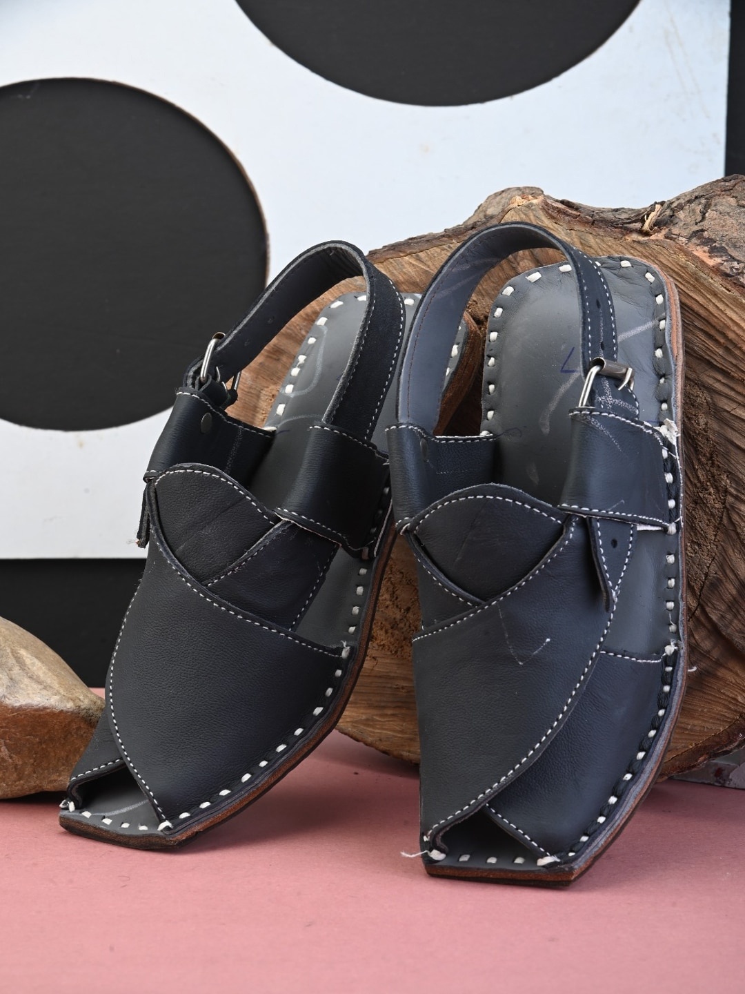 

Apratim Men Leather Comfort Sandals, Black