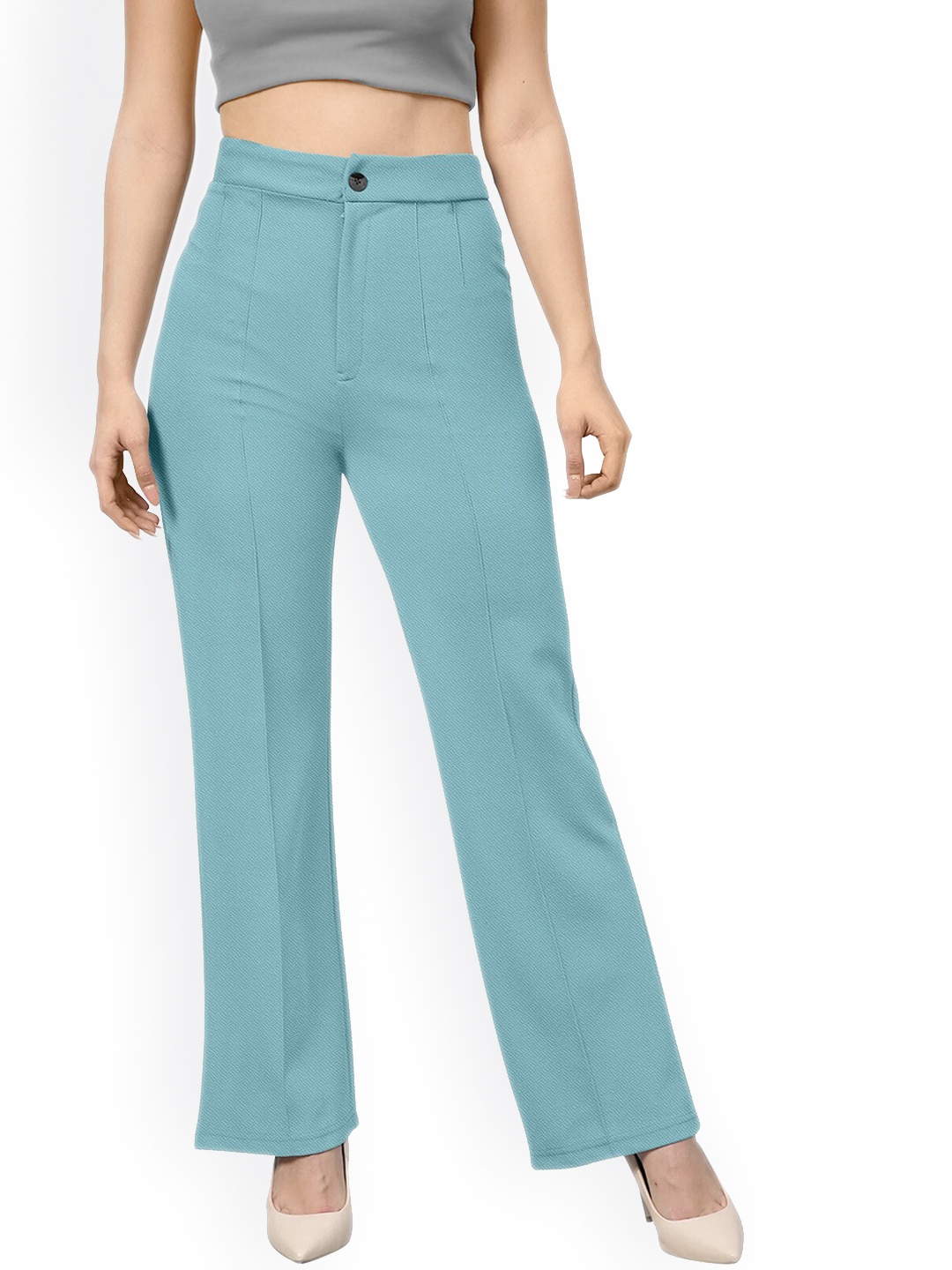 

ODETTE Women Comfort Slim Fit High-Rise Trousers, Blue