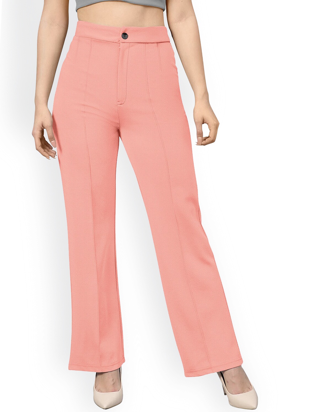 

ODETTE Women Comfort Slim Fit High-Rise Trousers, Peach