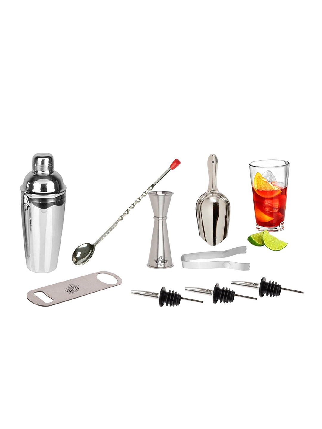 

Taluka Set Of 9 Grey Stainless Steel Bar Accessories