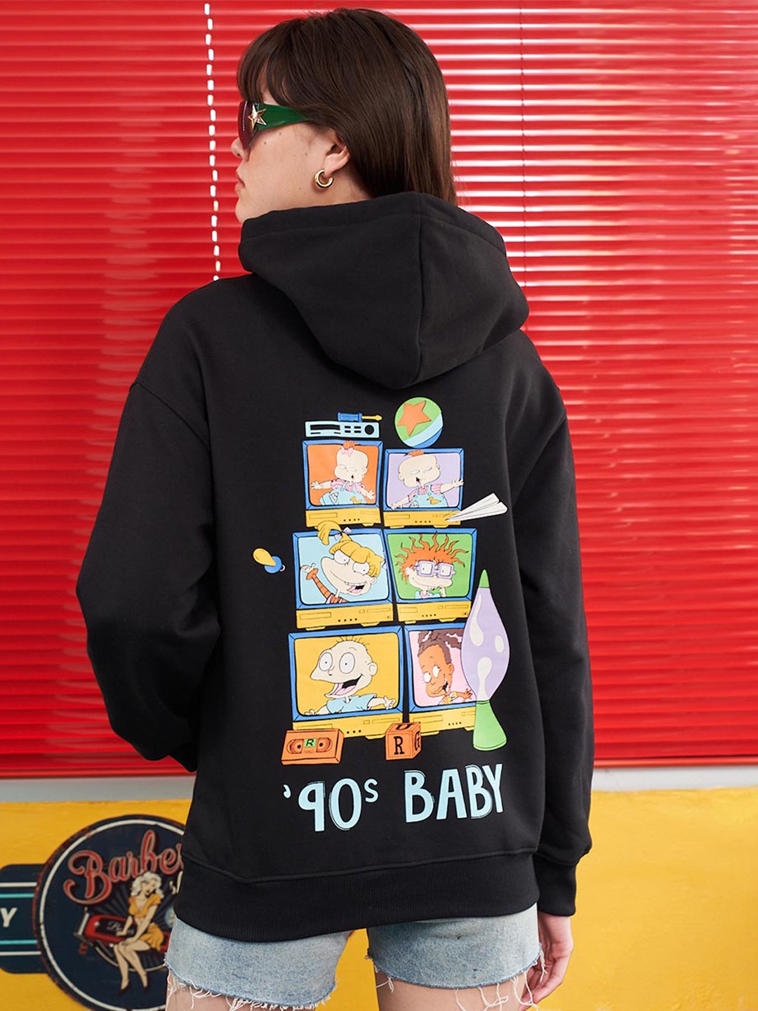 

Bonkers Corner 90's Babies Graphic Hooded Cotton Pullover Sweatshirt, Black
