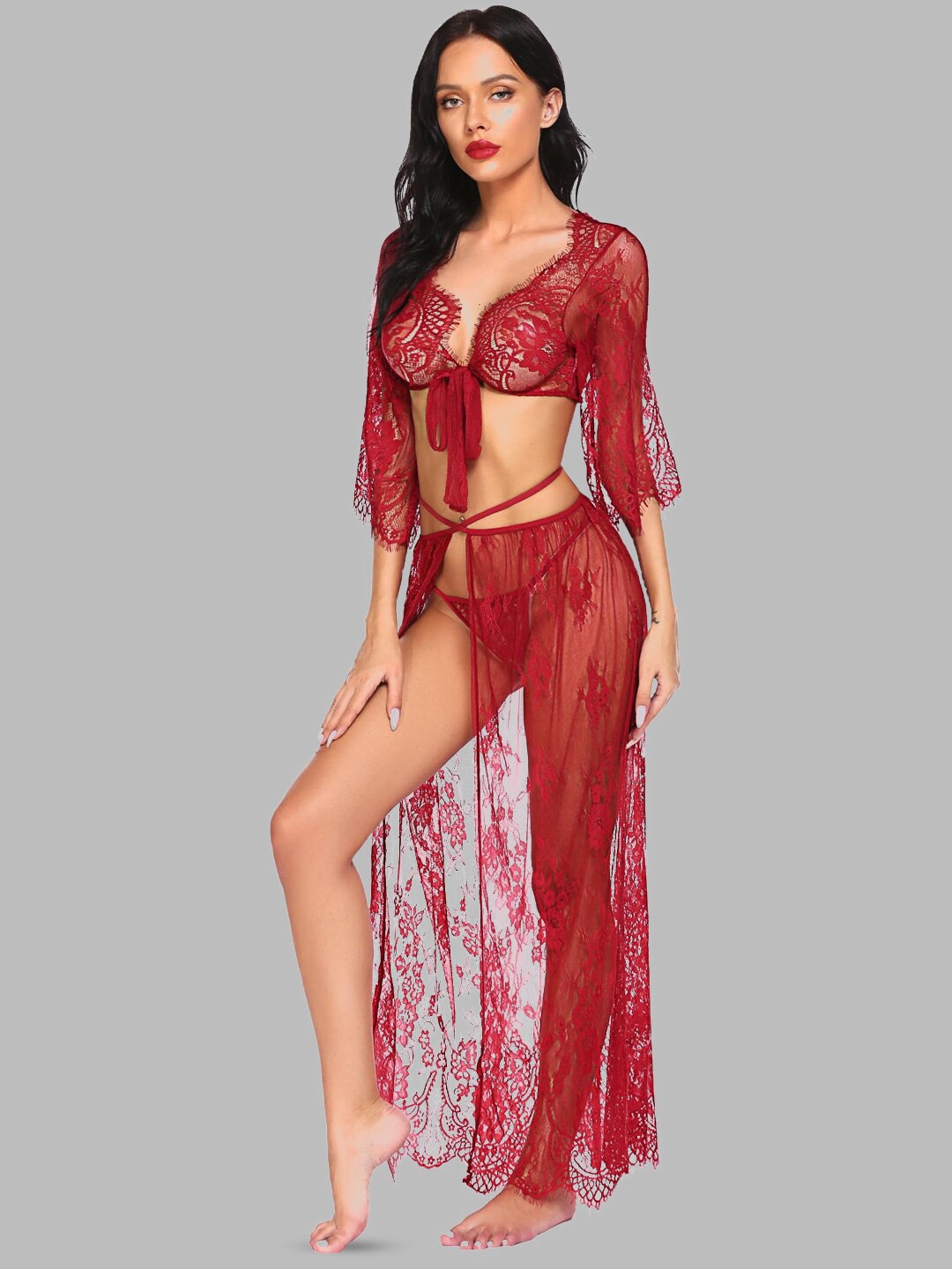 

FIMBUL Self Designed Net Baby Doll with Asymmetric, Red