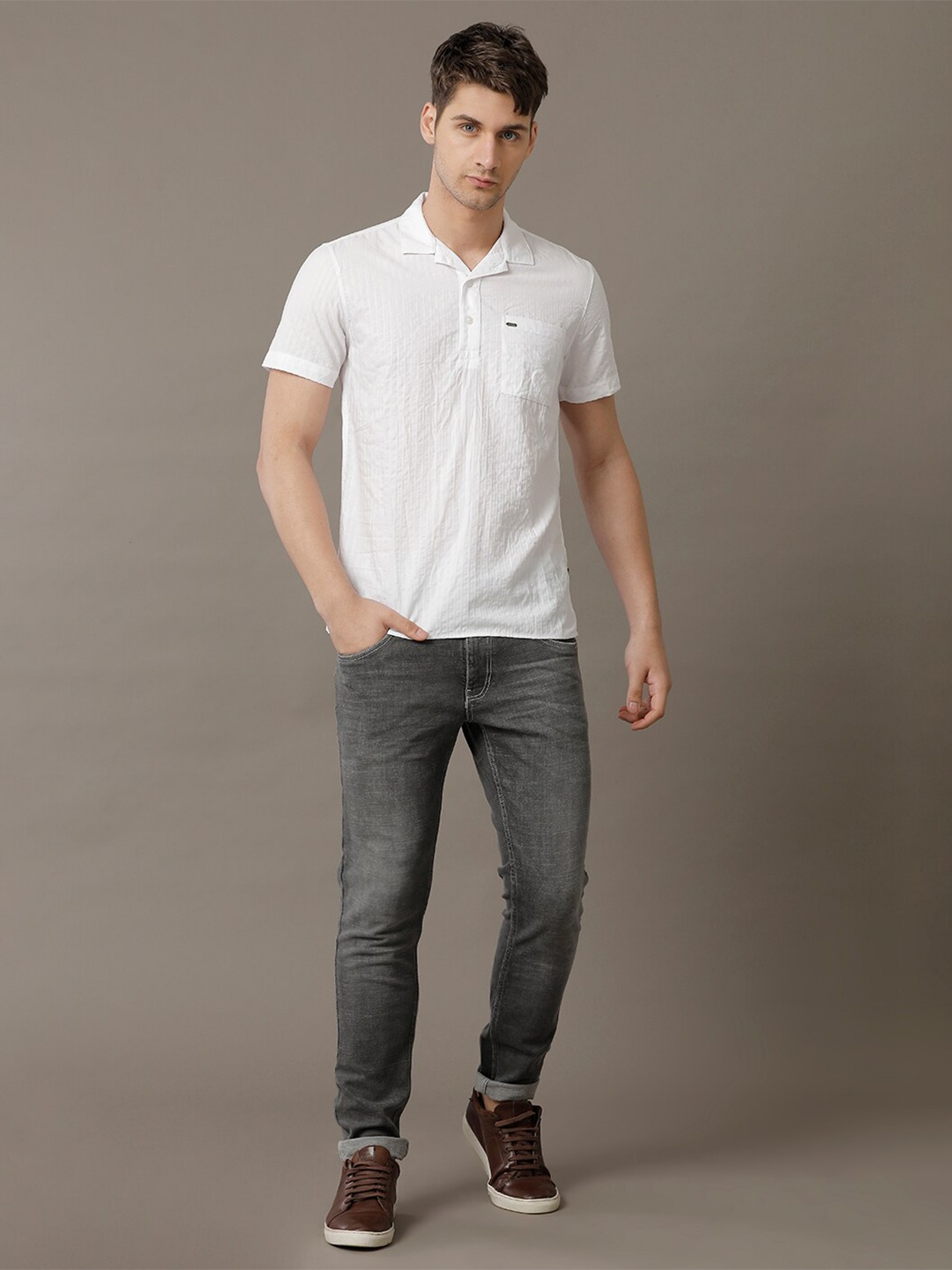 

IDENTITI Slim Fit Striped Casual Shirt, White