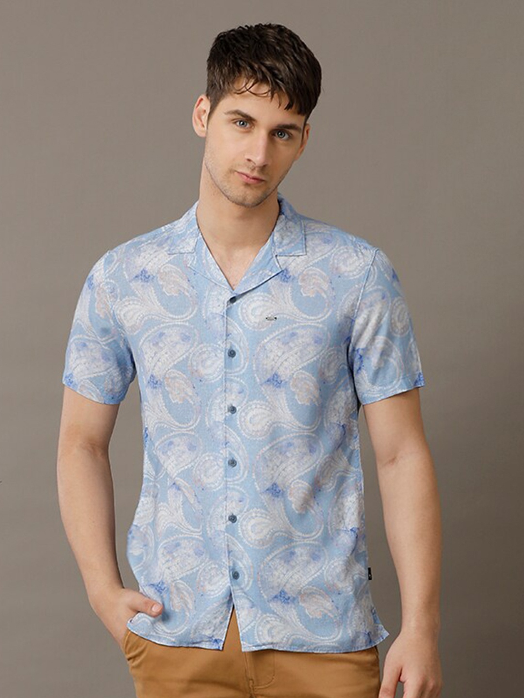 

IDENTITI Slim Fit Ethnic Motifs Printed Cuban Collar Casual Shirt, Blue