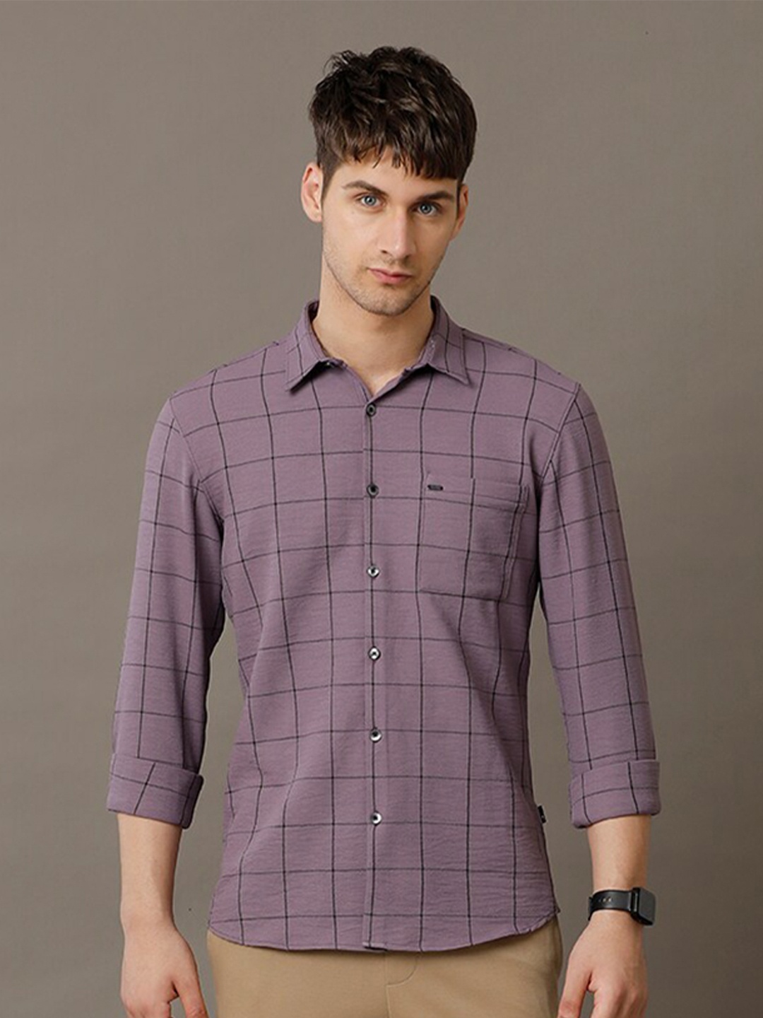 

IDENTITI Slim Fit Windowpane Checks Casual Shirt, Purple