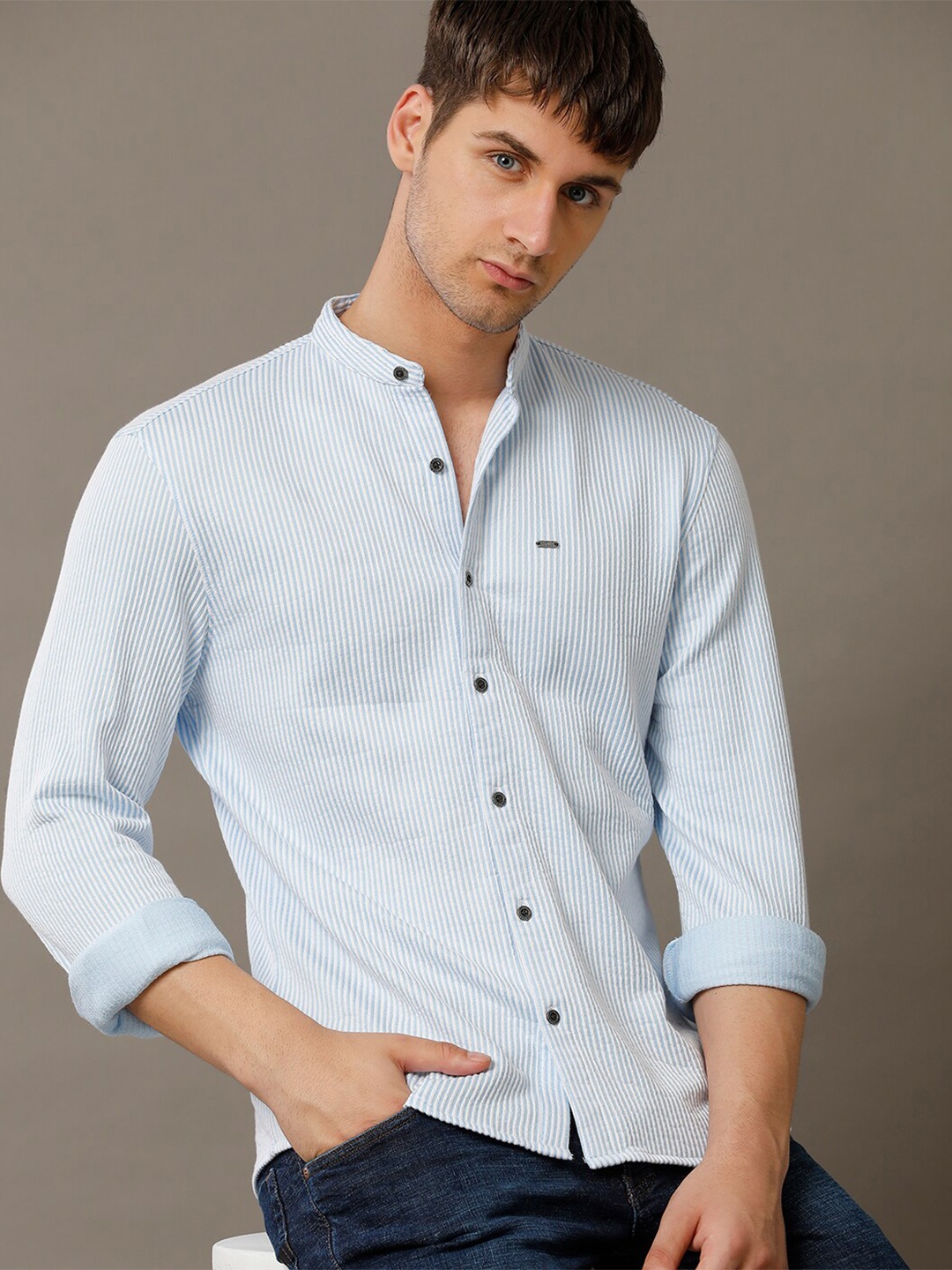 

IDENTITI Slim Fit Striped Casual Shirt, Blue