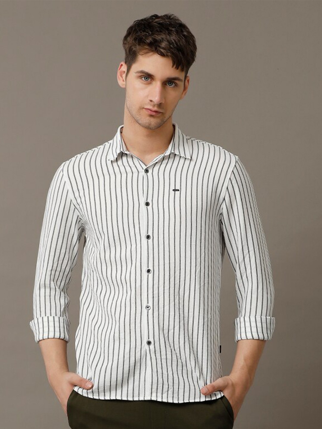 

IDENTITI Slim Fit Striped Casual Shirt, White