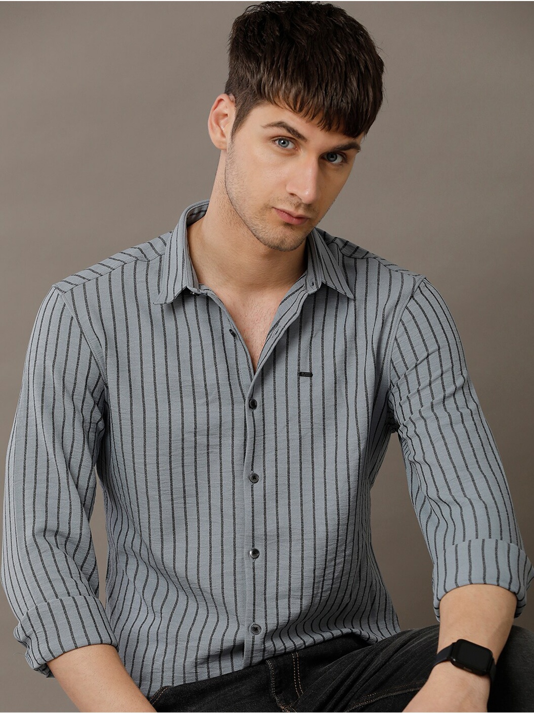 

IDENTITI Slim Fit Striped Casual Shirt, Grey