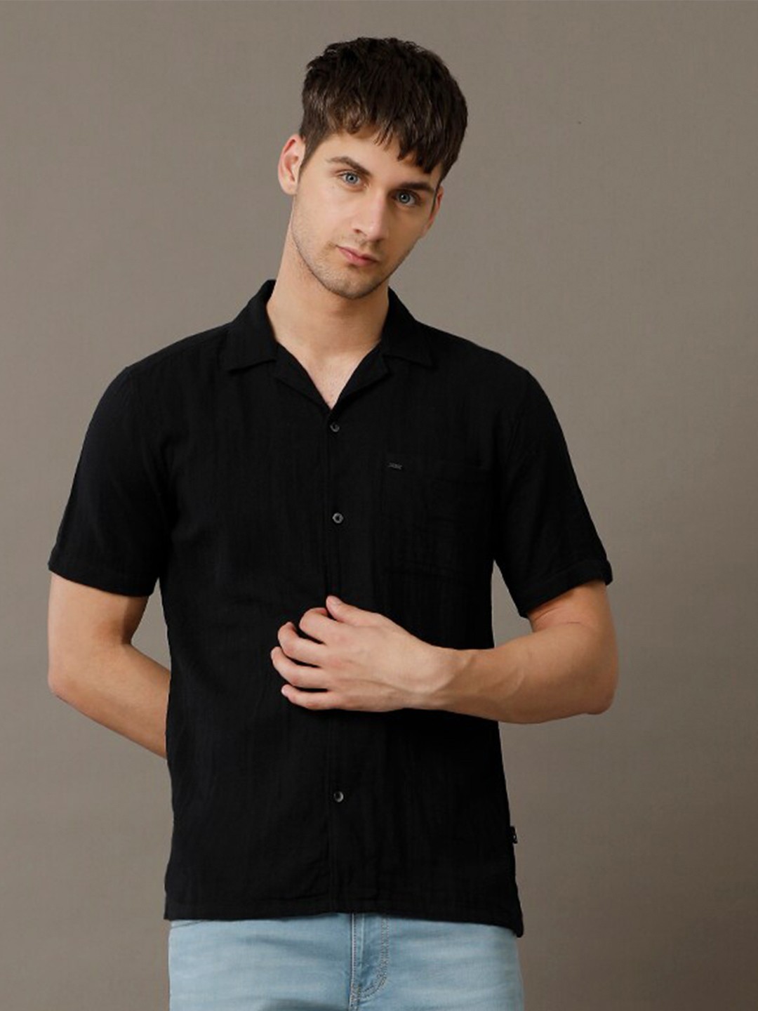 

IDENTITI Slim Fit Pure Cotton Casual Shirt, Black