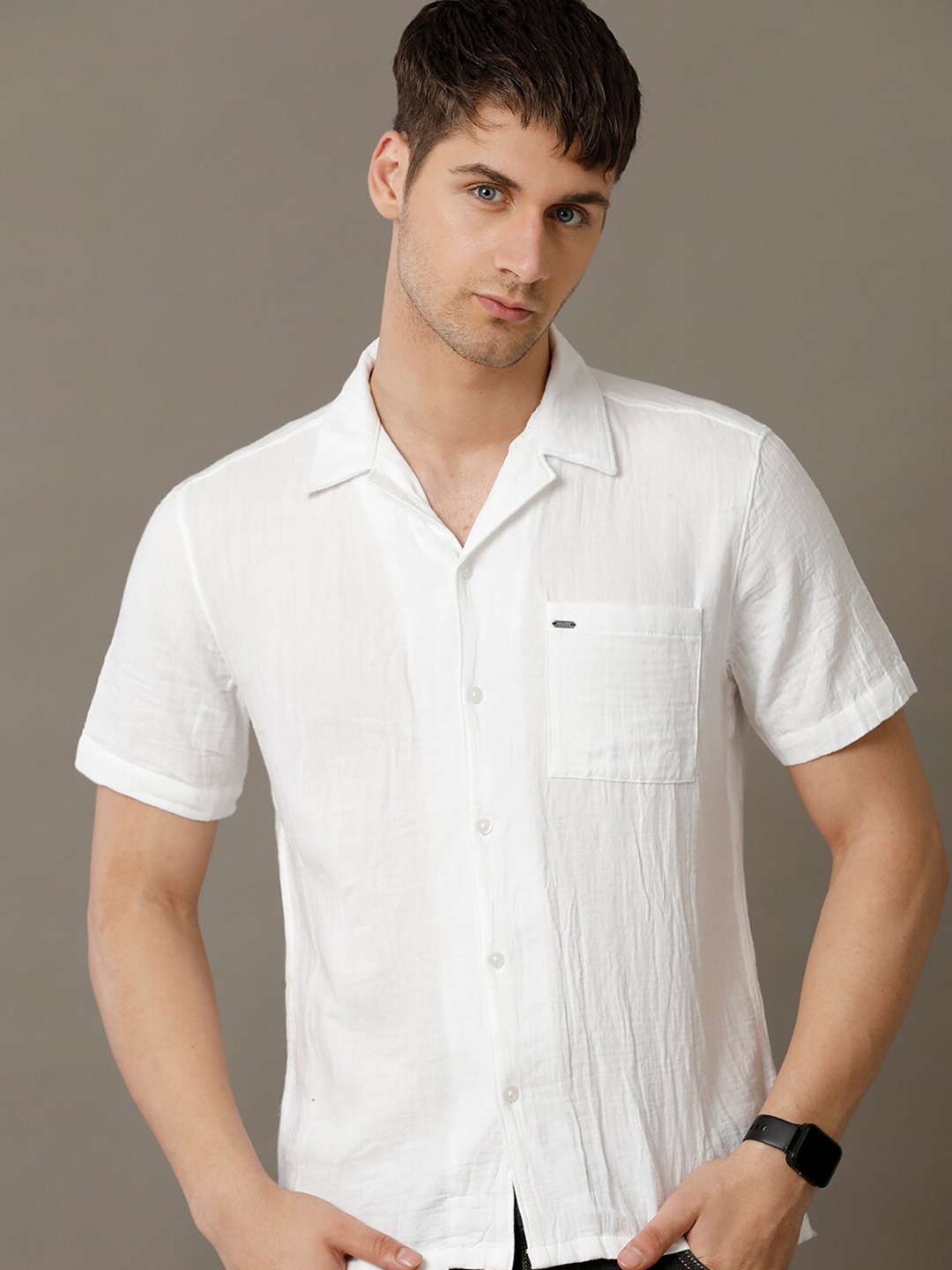 

IDENTITI Slim Fit Striped Pure Cotton Casual Shirt, White