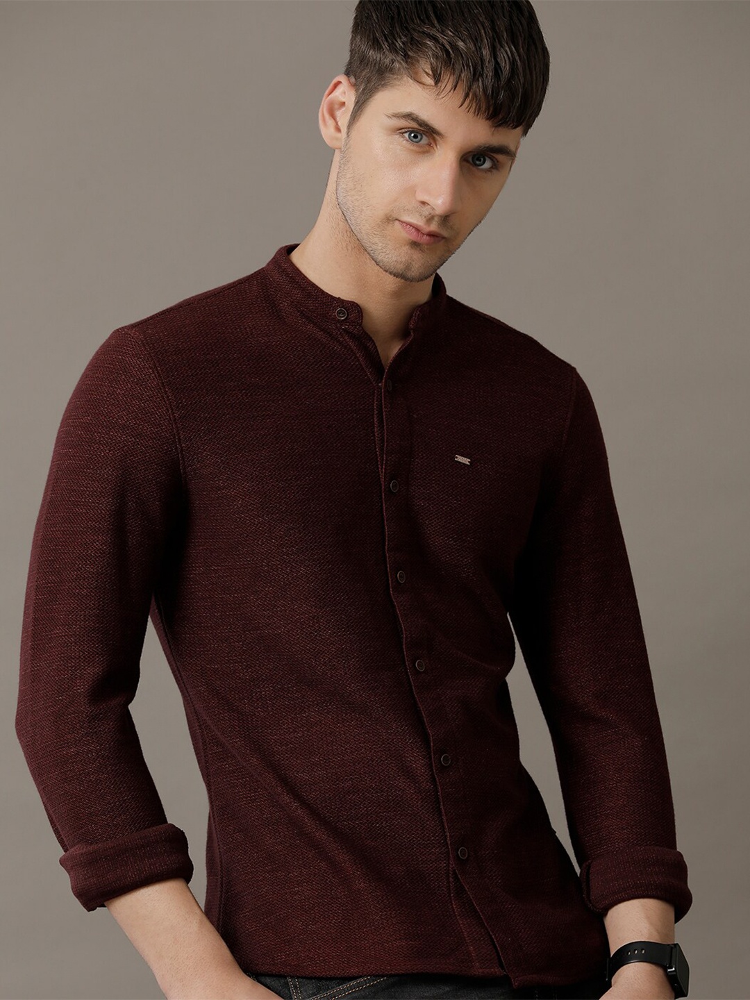 

IDENTITI Slim Fit Casual Shirt, Maroon