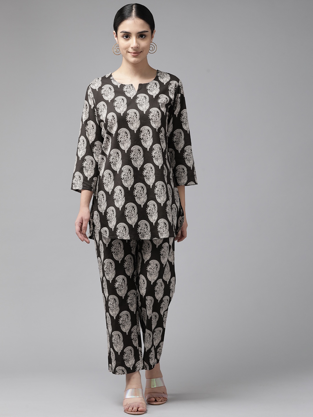 

Cayman Women Ethnic Motifs Printed Cotton Tunic with Palazzos, Brown