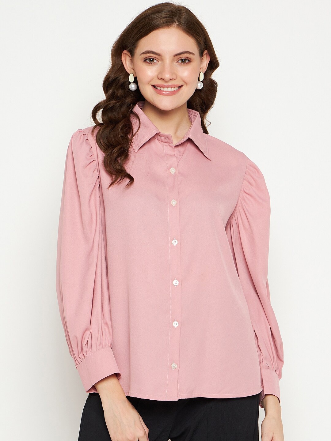 

Fashfun Spread Collar Crepe Casual Shirt, Pink
