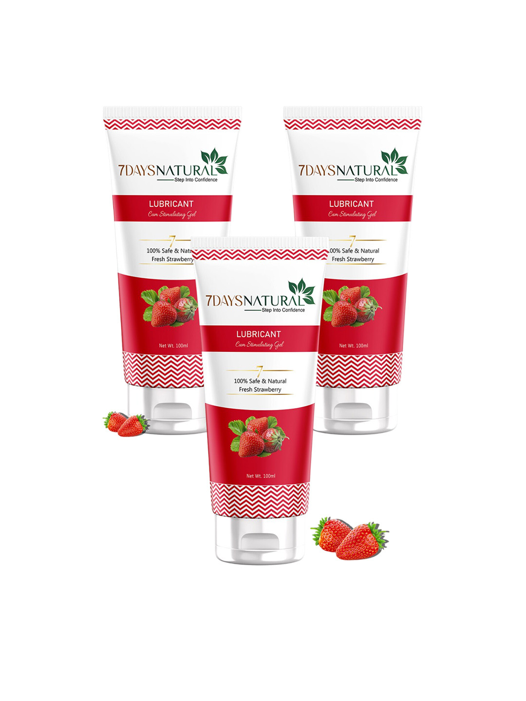 

7 DAYS Set of 3 Fresh Strawberry Water-Based Lubricant Cum Stimulating Gel - 100 ml each, Red