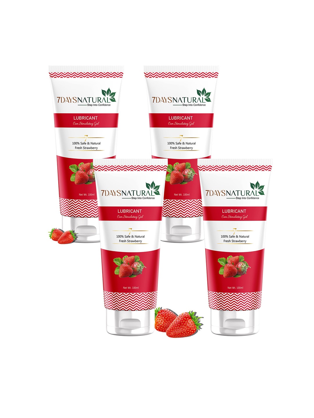 

7 DAYS Set of 4 Fresh Strawberry Water-Based Lubricant Cum Stimulating Gel - 100 ml each, Red