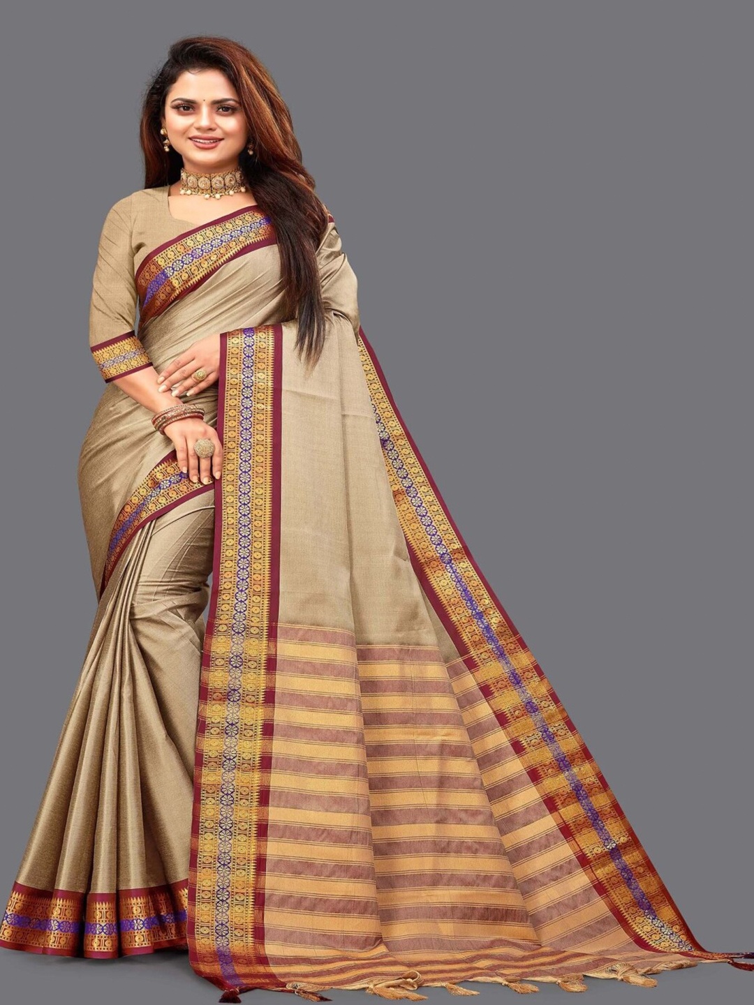 

Paramparik Textile Woven Design Zari Mysore Silk Saree, Beige