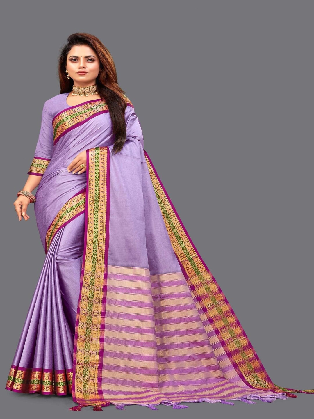 

Paramparik Textile Zari Pure Silk Mysore Silk Saree, Purple