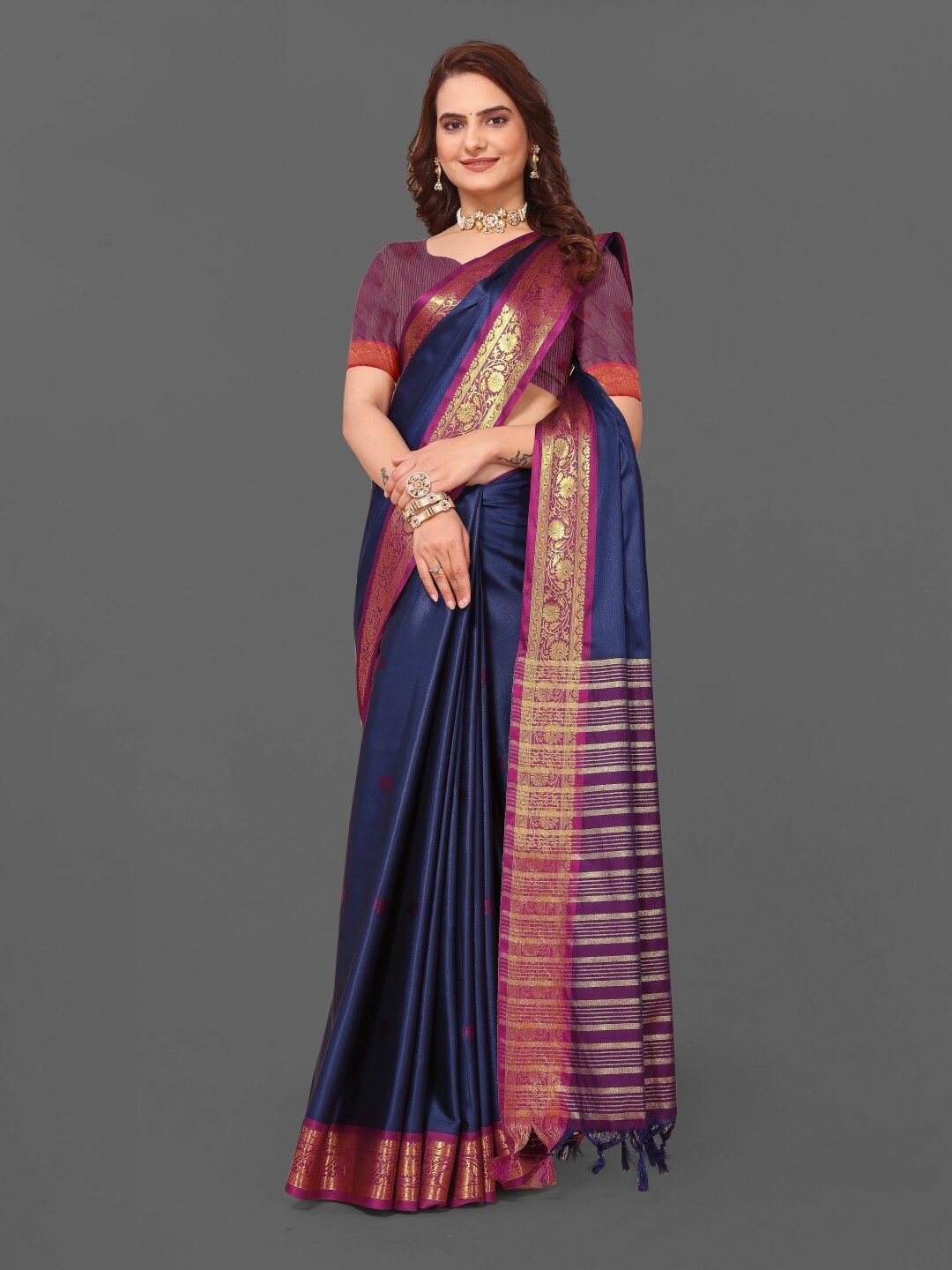

Paramparik Textile Woven Design Zari Pure Silk Paithani Saree, Blue