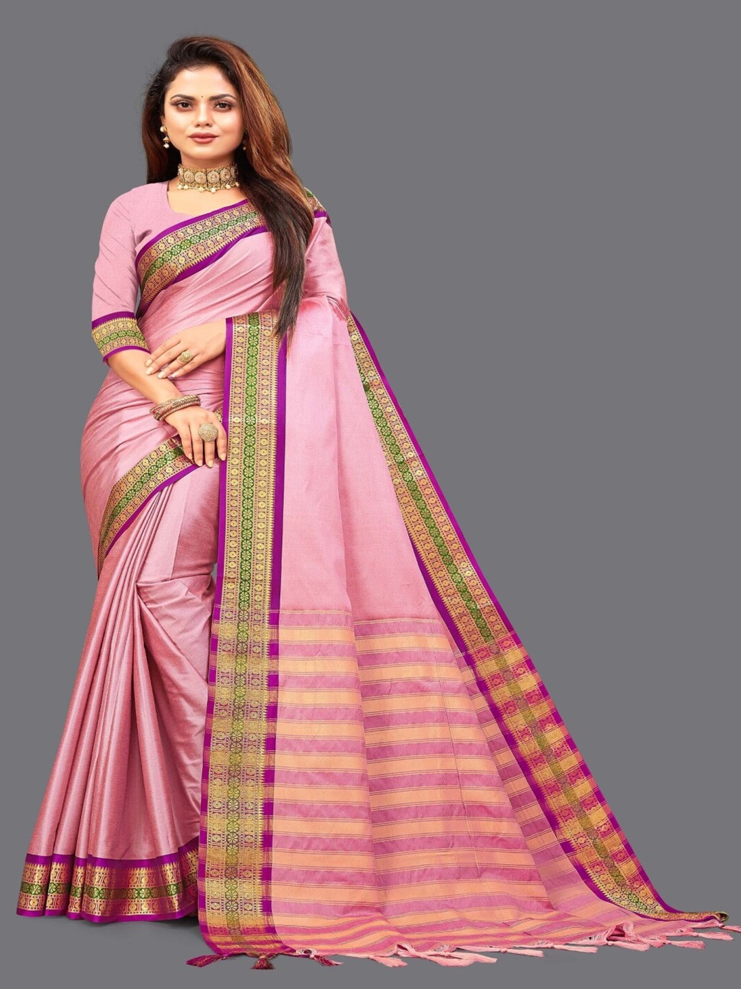 

Paramparik Textile Woven Design Zari Mysore Silk Saree, Pink