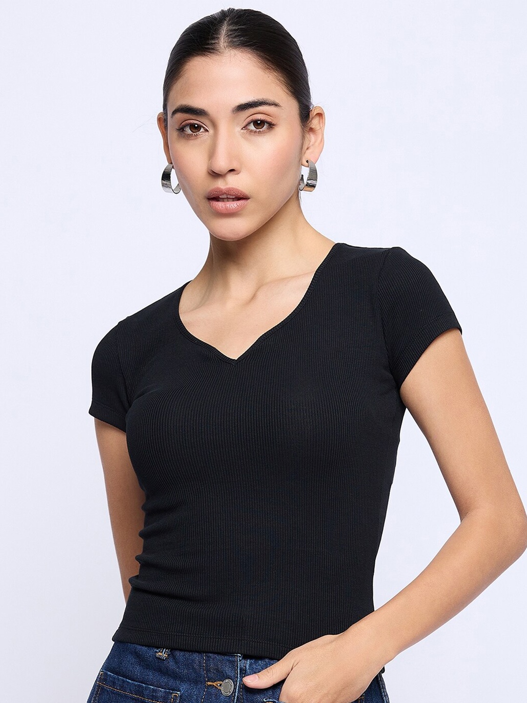 

Hypernation V-Neck Fitted Top, Black