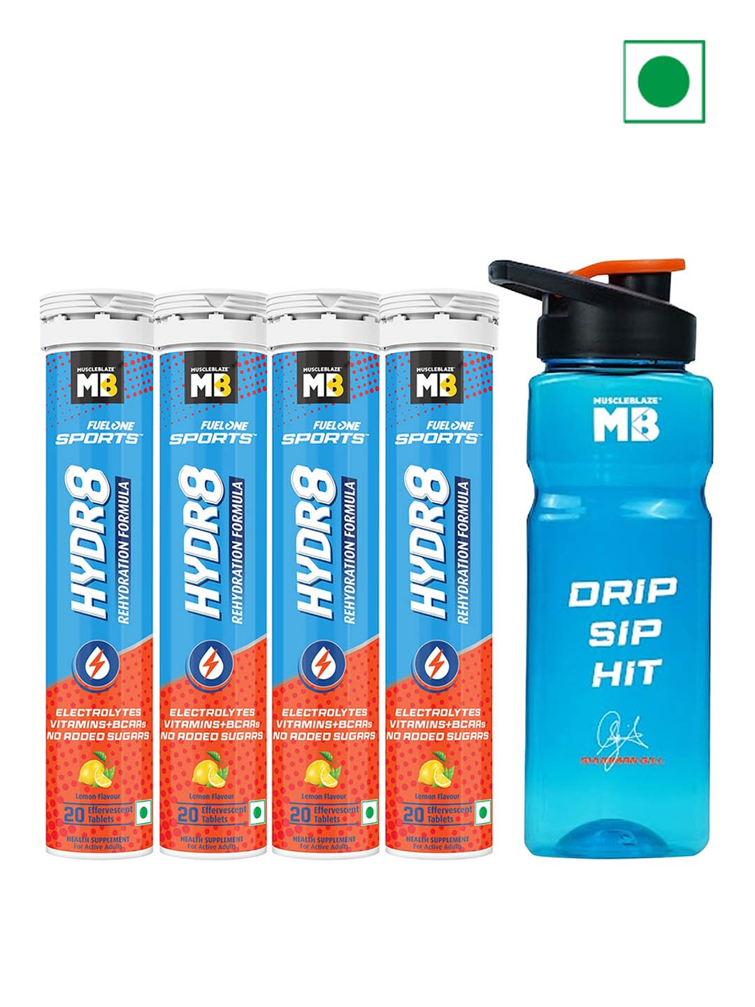 

MuscleBlaze Set of 4 Lemon Fuel One Sports Hydr8 Tablets with Sipper - 20 Tablets Each, Blue