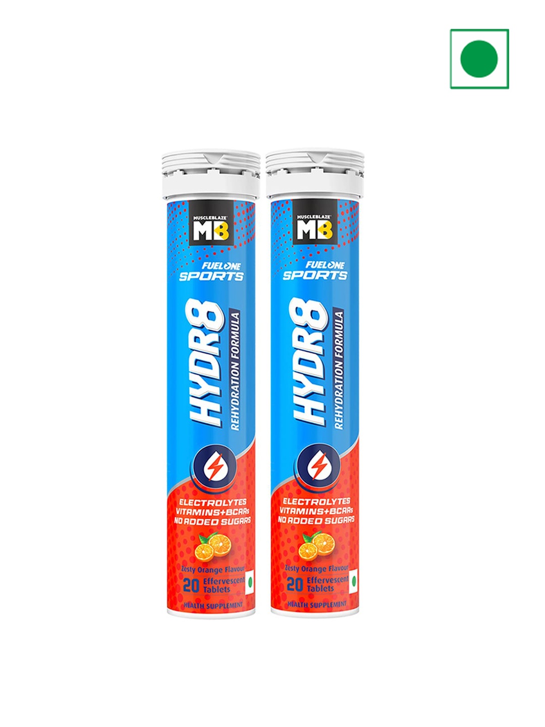 

MuscleBlaze Set of 2 Zesty Orange Flavour Fuel One Sports Hydr8 Tablets - 20 Tablets Each, Blue