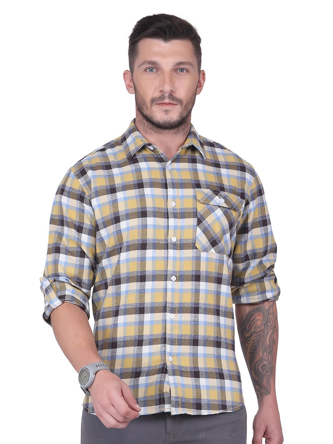 

USMC Relaxed Cotton Regular Fit Casual Checked Shirt, Multi