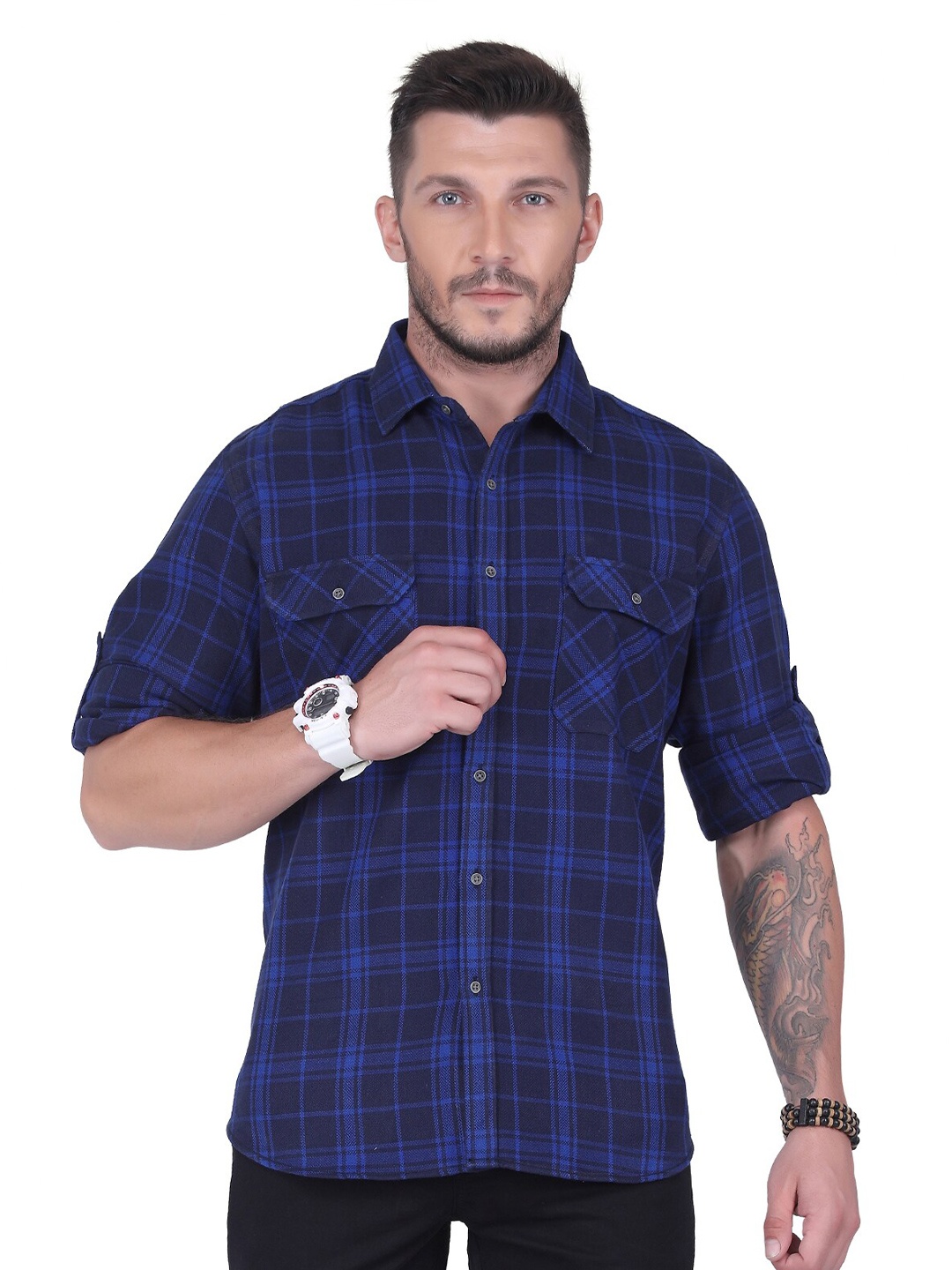 

USMC Relaxed Cotton Casual Checked Shirt, Blue