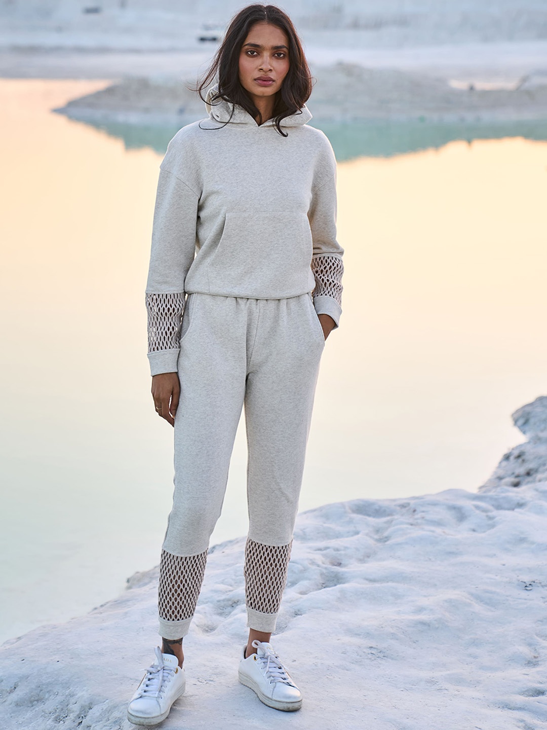 

Dash and Dot Hooded Pure Cotton Sweatshirt With Jogger Co-Ords, Nude