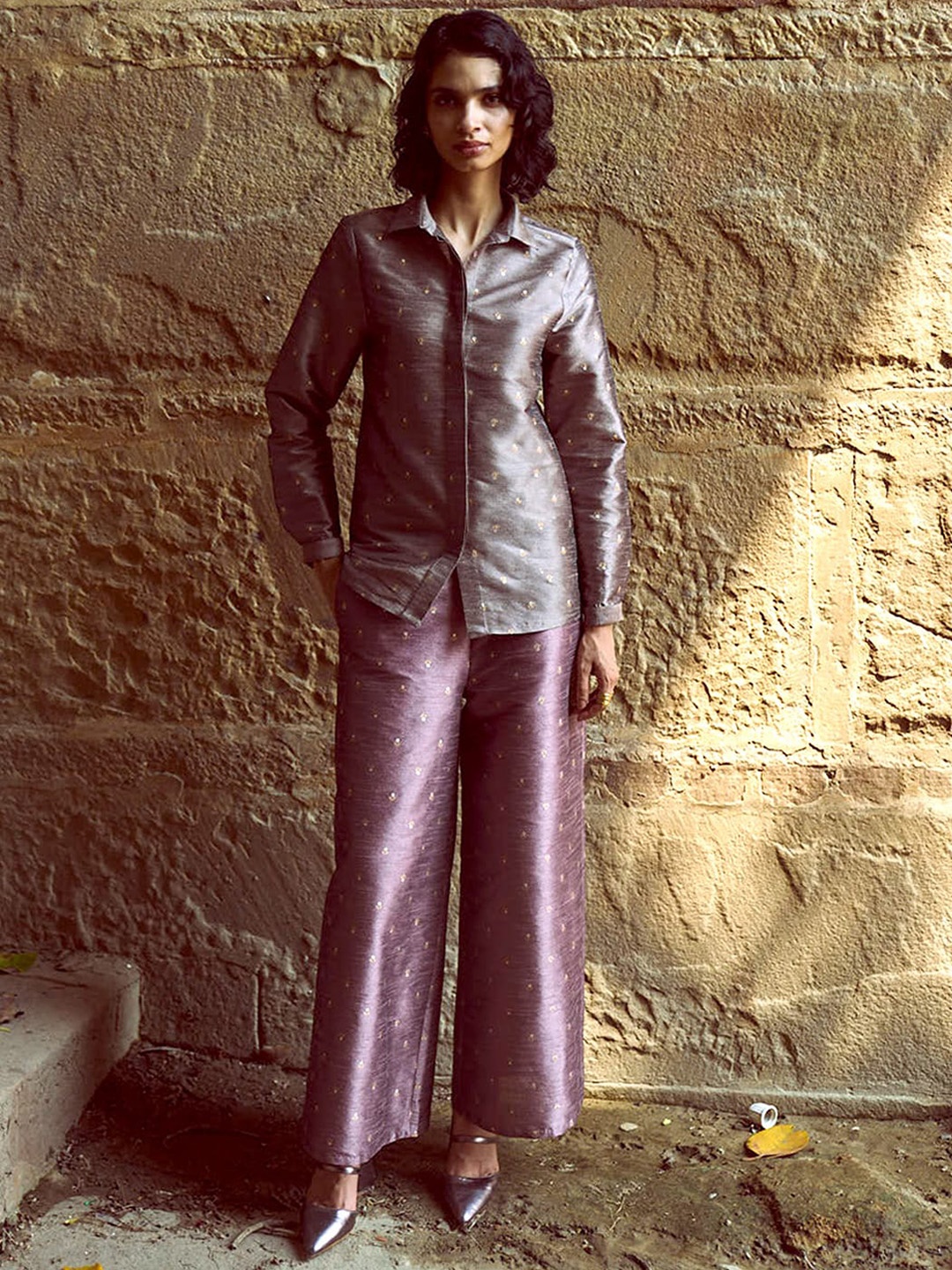 

Dash and Dot Woven Design Shirt With Trouser, Purple