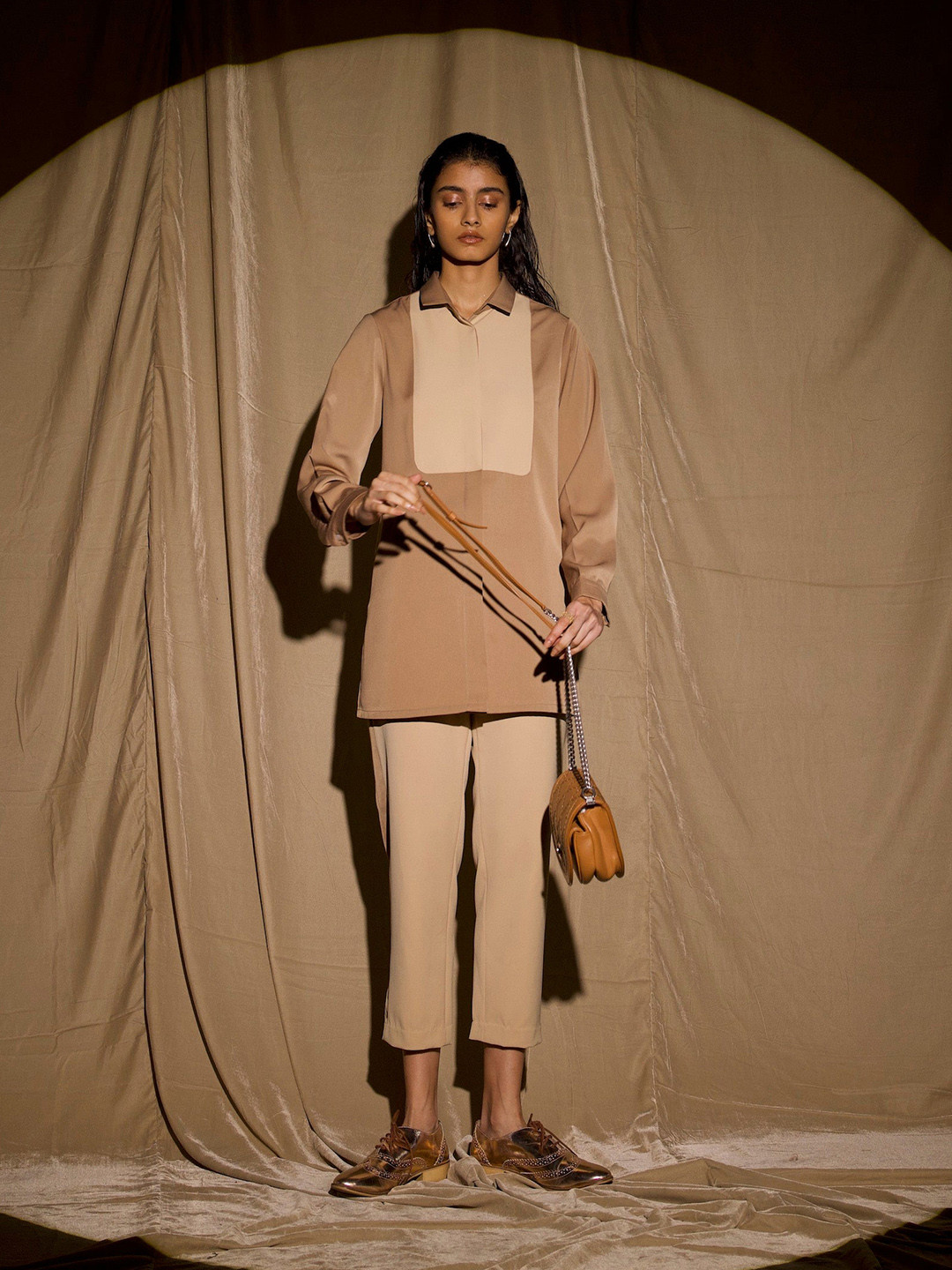 

Dash and Dot Colourblocked Shirt Collar Tunic & Trousers, Khaki