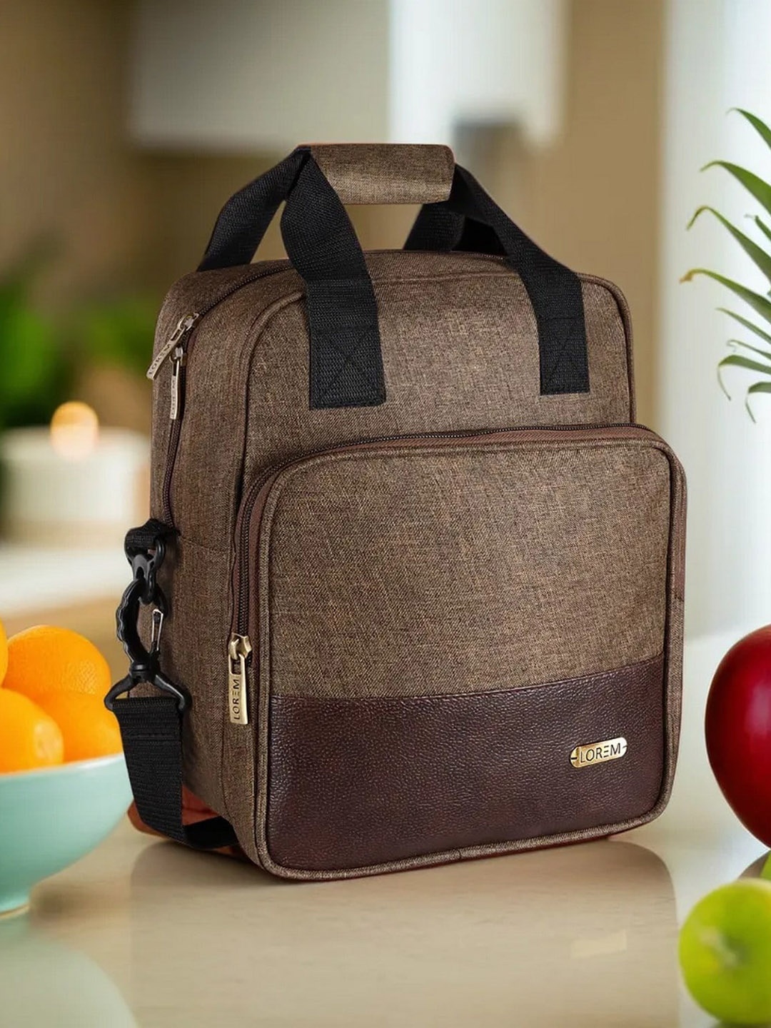 

LOREM Linen Insulated Lunch Bag Travel Accessory, Khaki