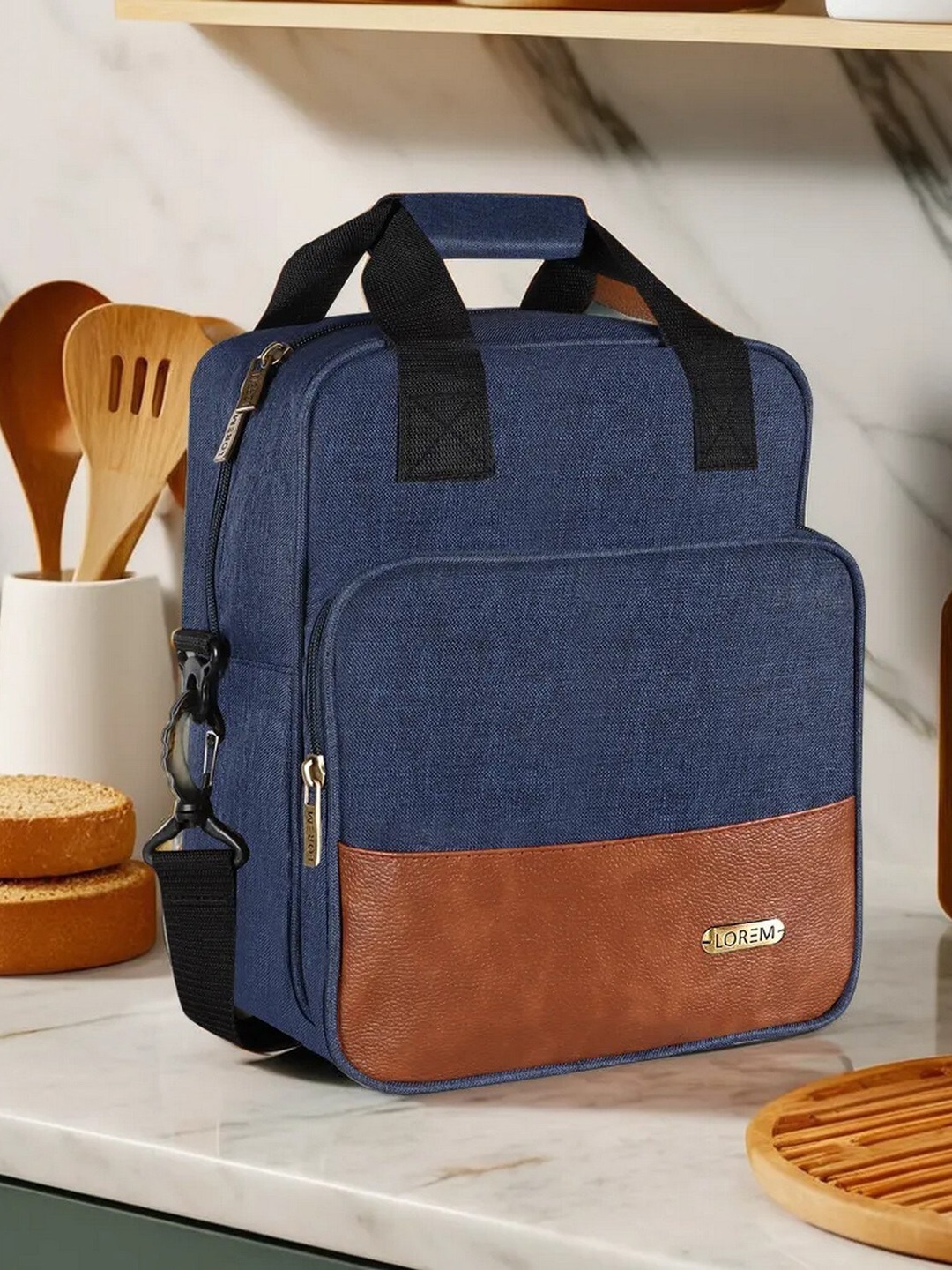 

LOREM Linen Insulated Lunch Bag Travel Accessory, Blue