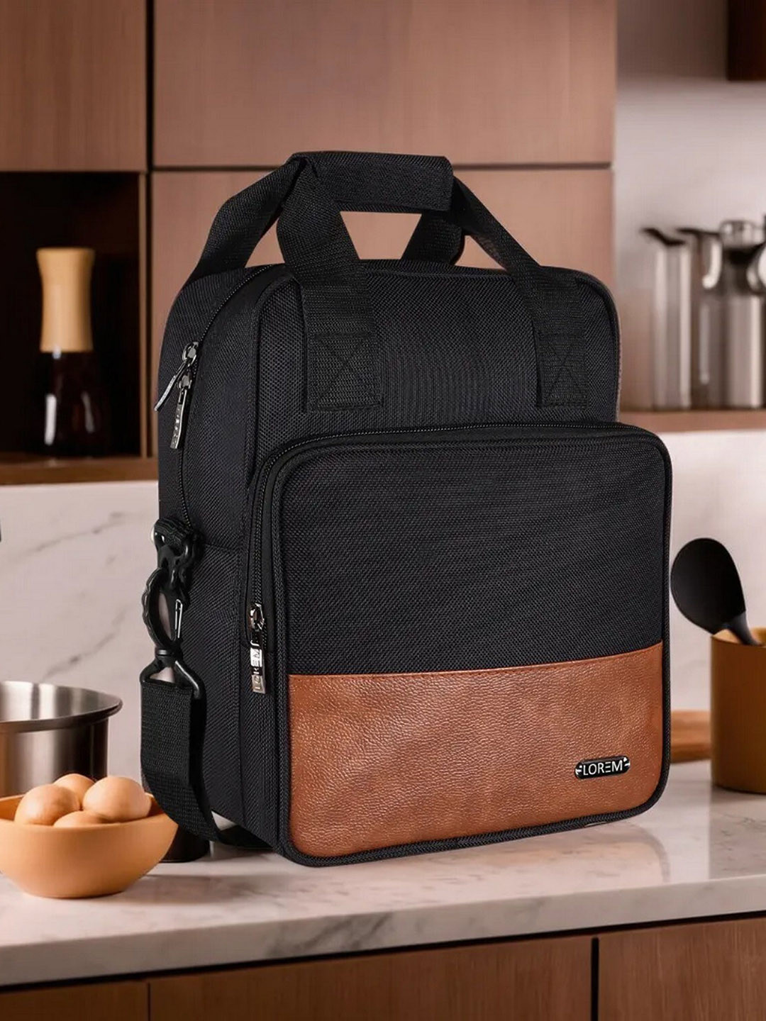 

LOREM Linen Insulated Lunch Bag Travel Accessory, Black
