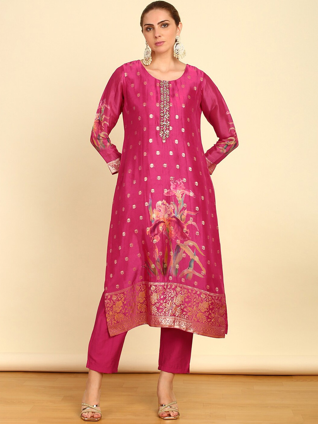 

Soch Floral Woven Design Regular Kurta With Trousers & Dupatta, Pink