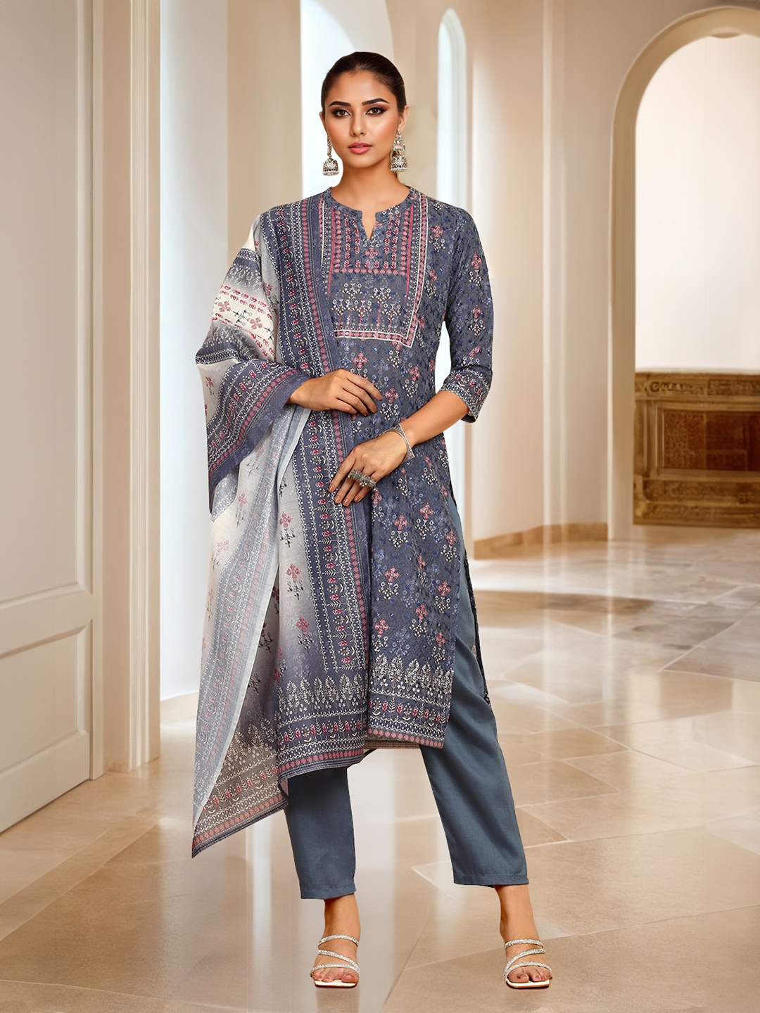 

Soch Ethnic Motifs Printed Kurta with Trousers & Dupatta, Blue