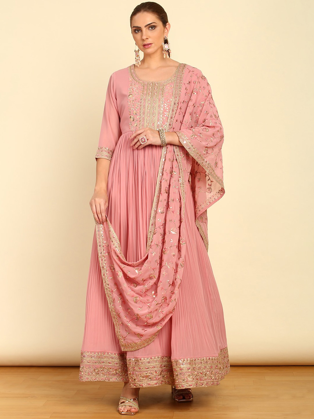 

Soch Pink Ethnic Motif Yoke Design Anarkali Anarkali Kurta & Churidar With Dupatta