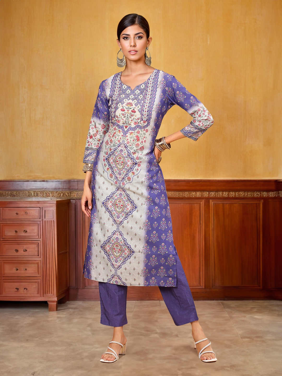 

Soch Purple Ethnic Motifs Printed Sequinned Kurta with Trousers