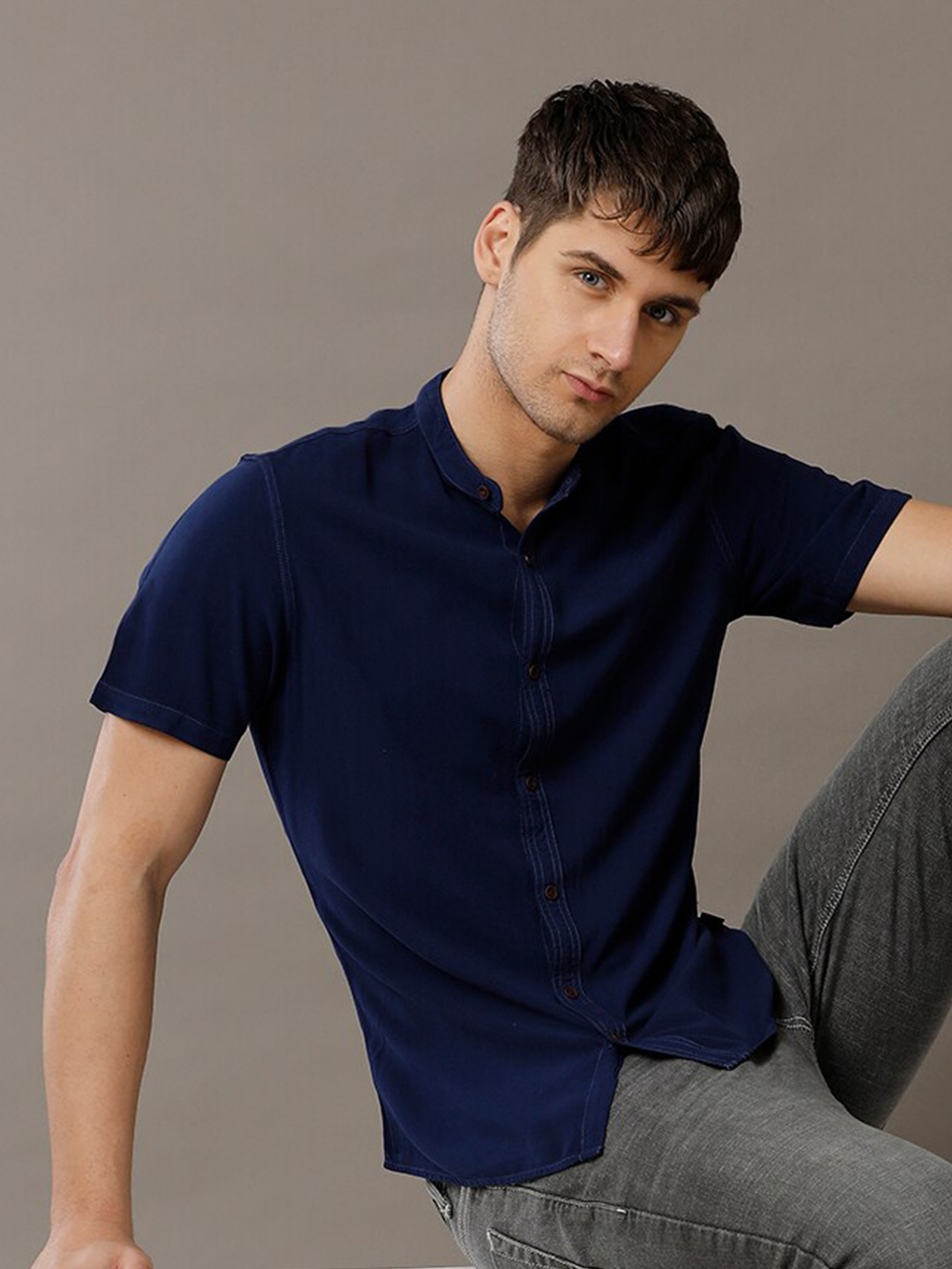 

IDENTITI Slim Fit Casual Shirt, Navy blue