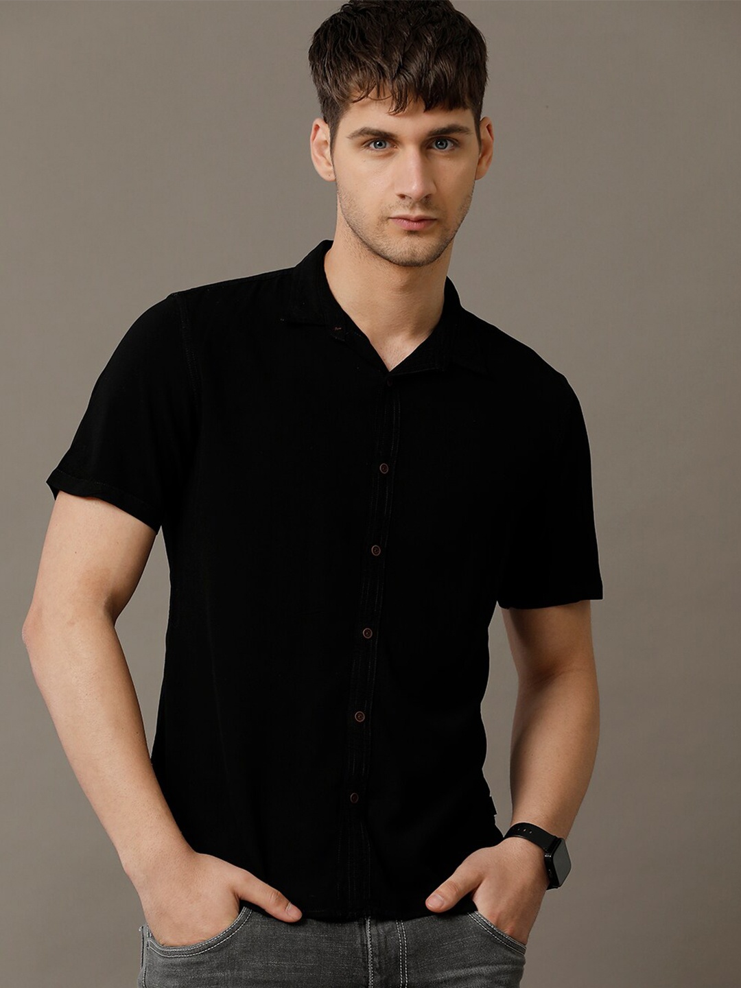 

IDENTITI Slim Fit Casual Shirt, Black