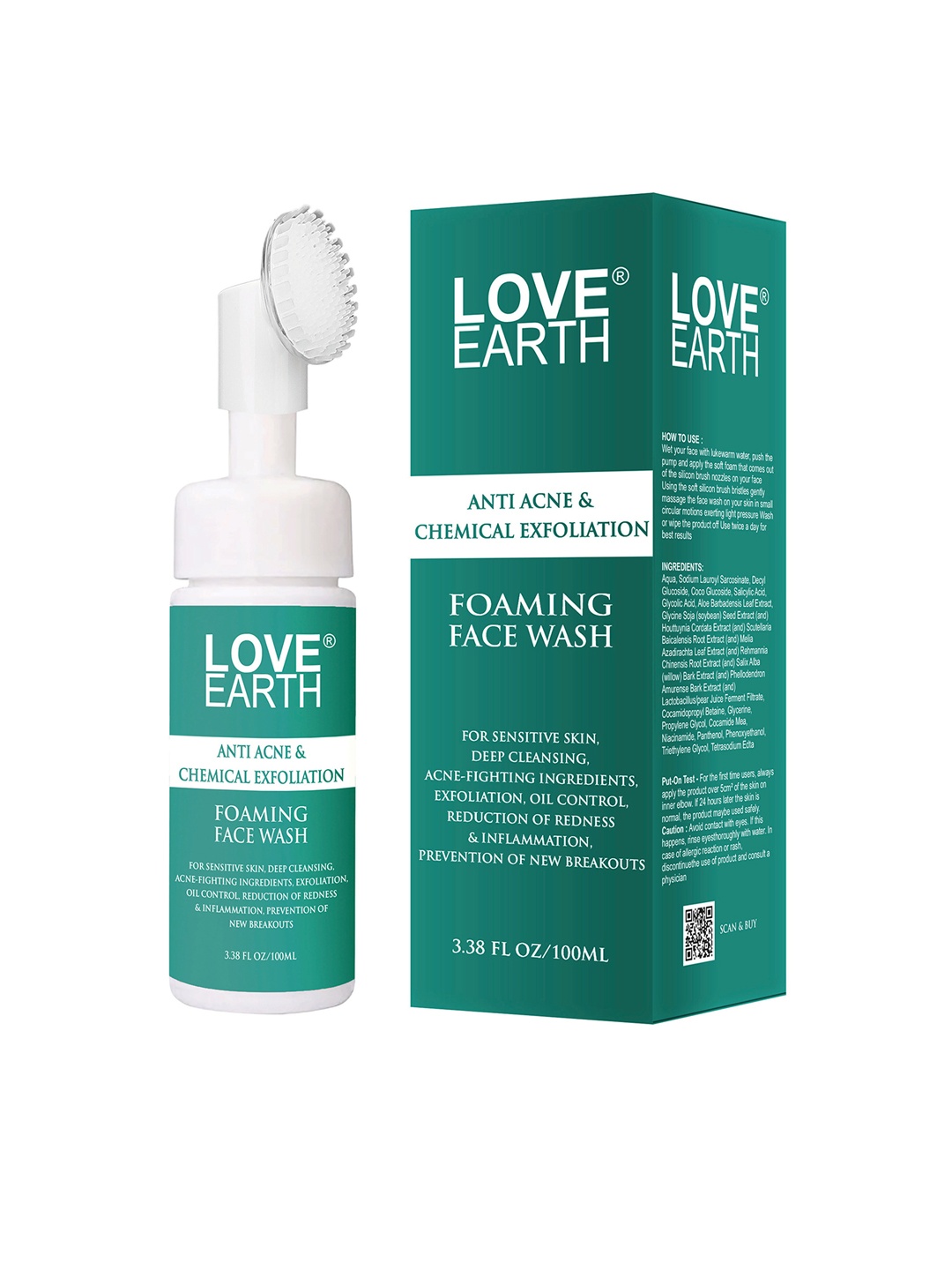 

LOVE EARTH Anti Acne & Chemical Exfoliation Foaming Face Wash - 100ml, White