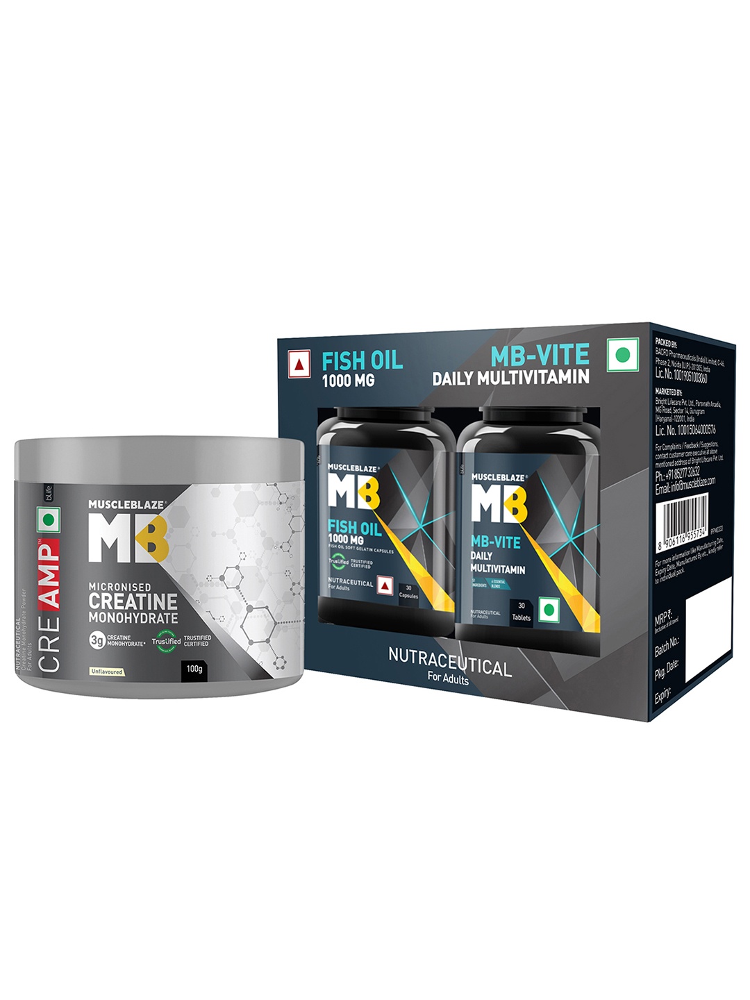 

MuscleBlaze Creatine with Fish Oil Capsule & MB-Vite 30 Tablets- 100 Gms, Black